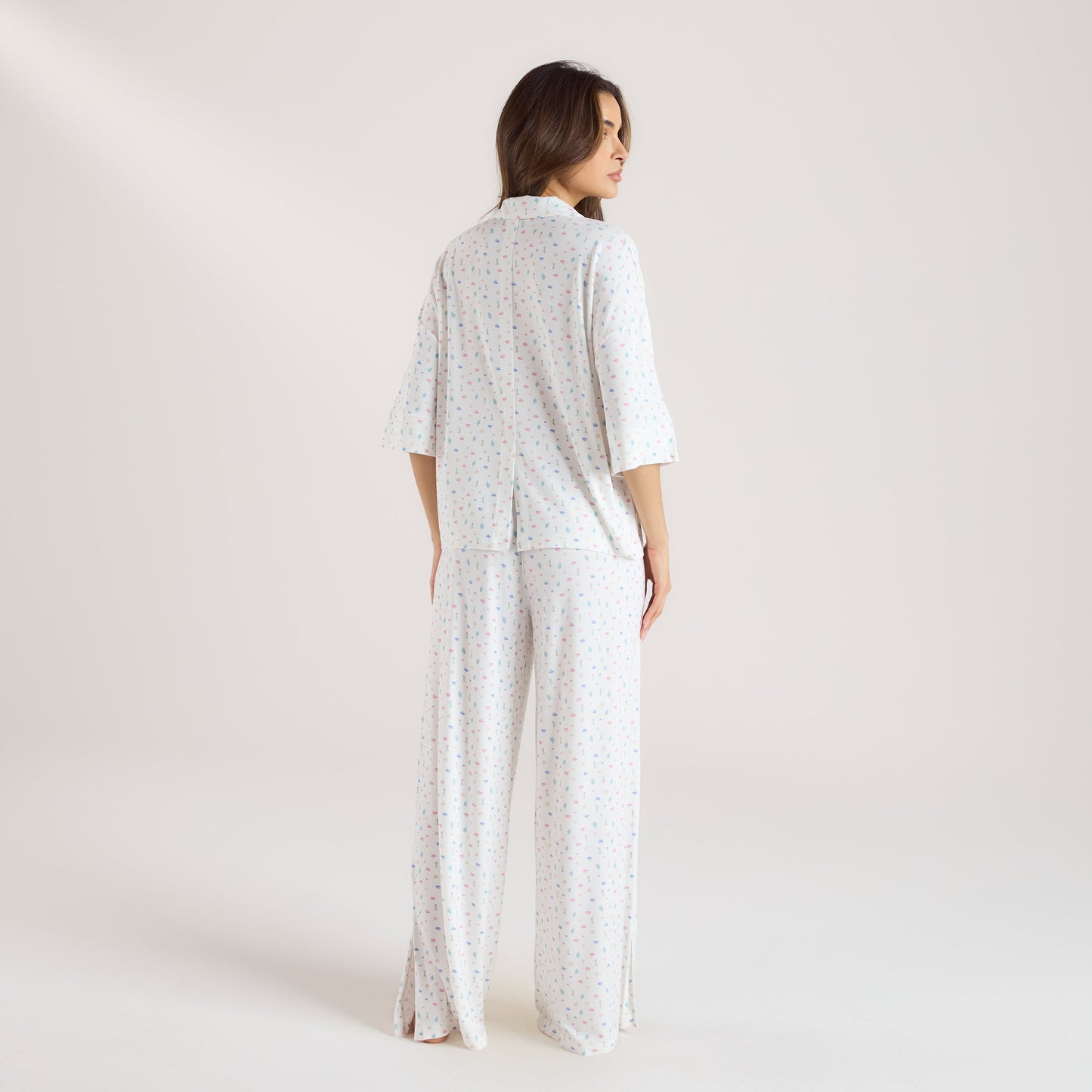 Modal Short Sleeve Pajama Shirt - White Floral
