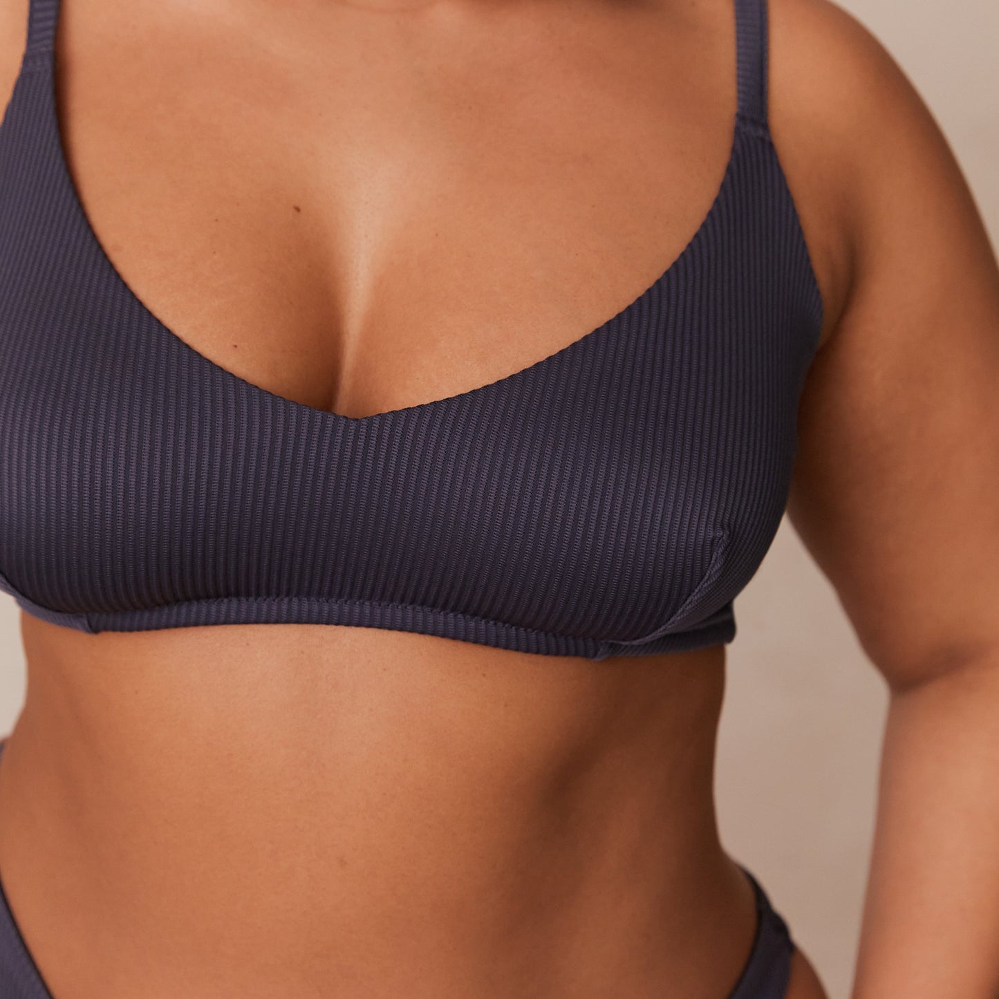 Ribbed Triangle Bra - Charcoal Blue