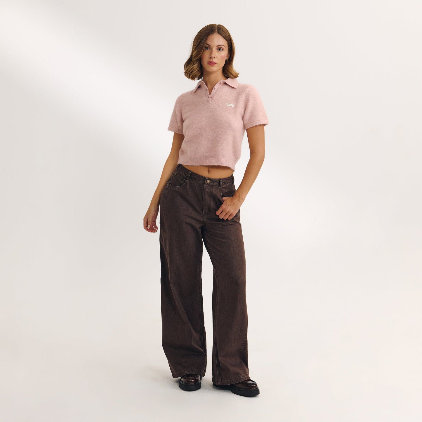 Knitted Polo Top - Pink