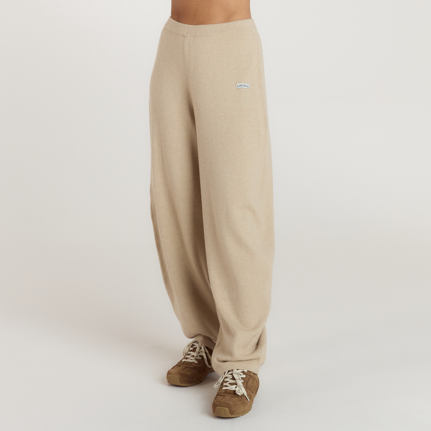 Barrel Leg Knitted Joggers - Oatmeal Marl
