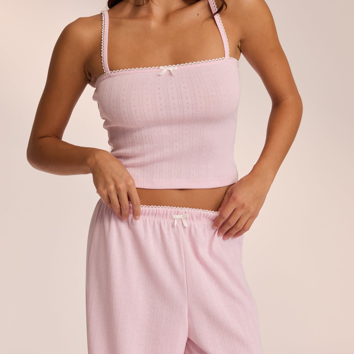 Pointelle Strappy Pajama Top - Pink