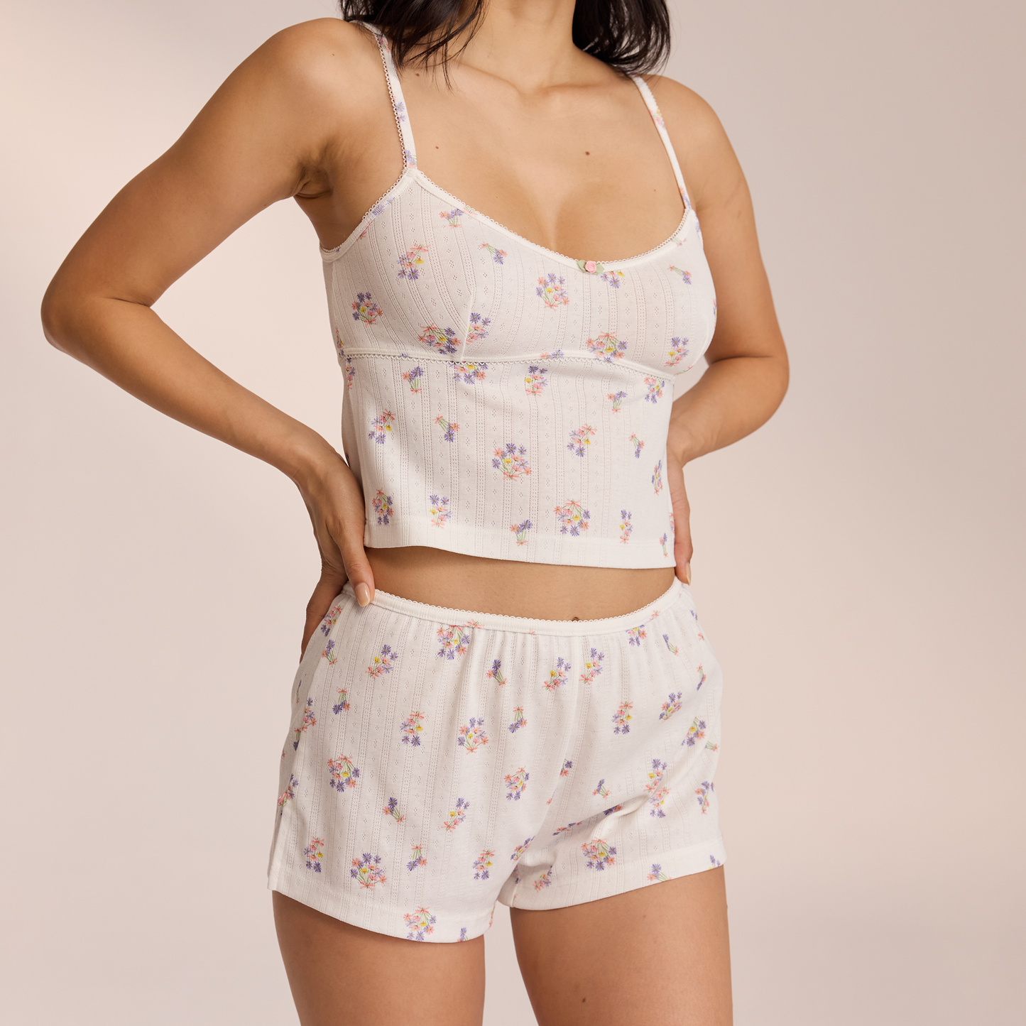 Pointelle Pajama Shorts - White Floral