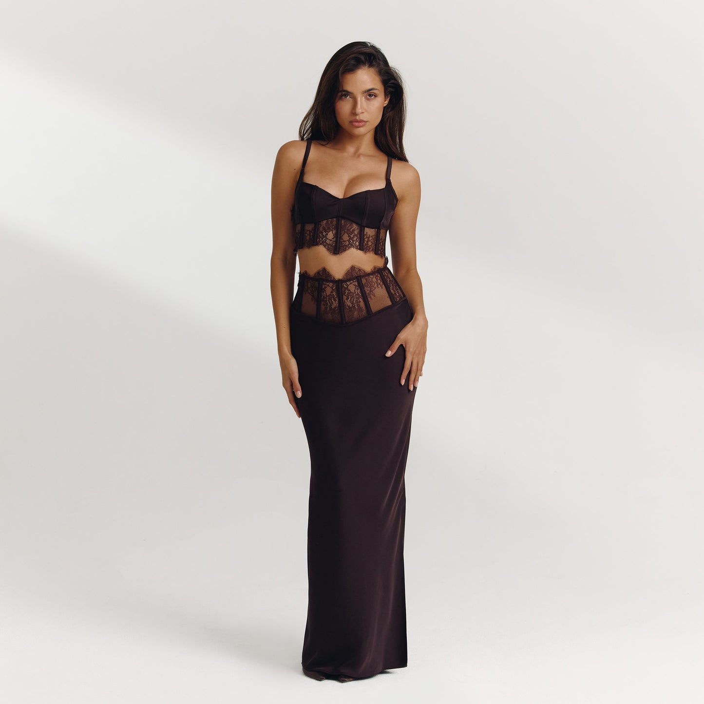 Boned Lace Top (Set) - Dark Chocolate
