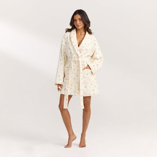 Towelling Bathrobe - Ditsy Floral Print