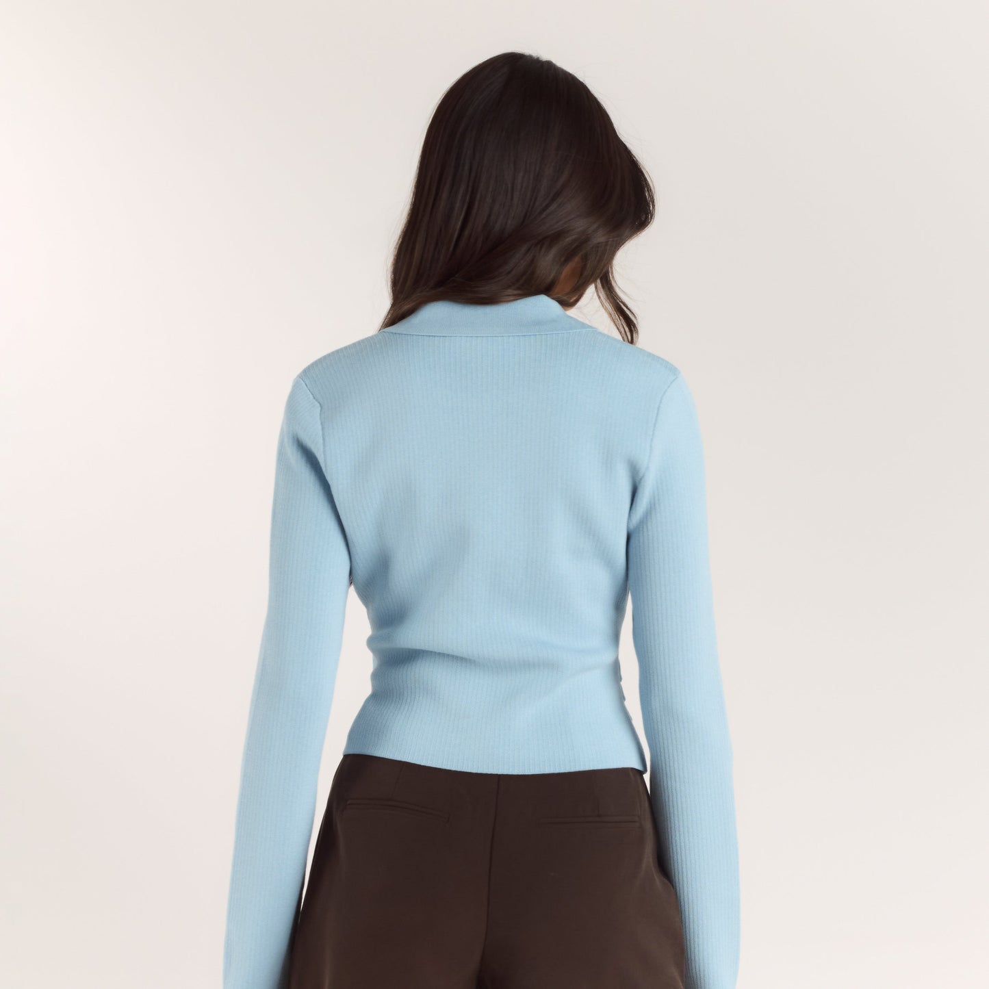 Ribbed Knitted Cardigan - Light Blue
