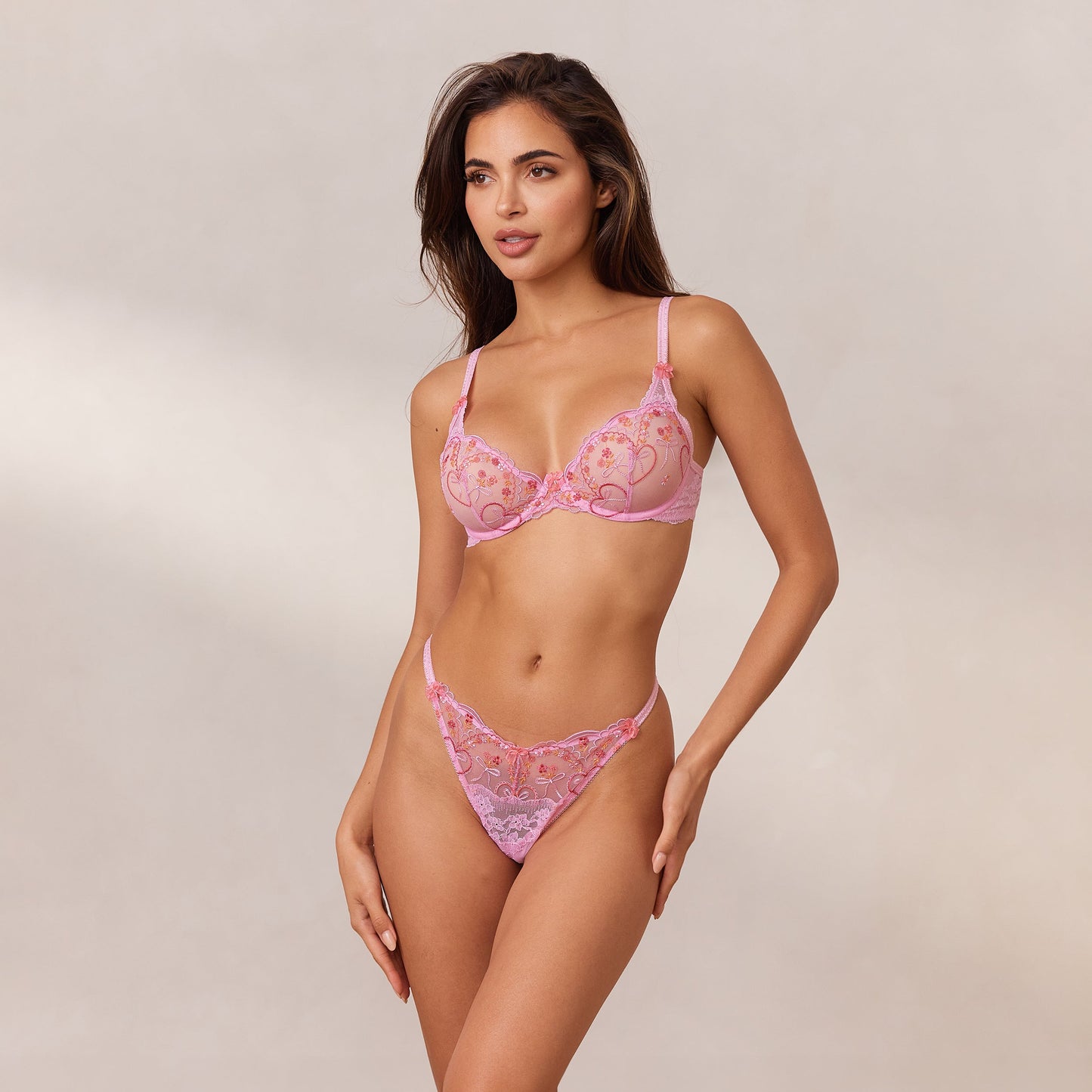 Gardenia Plunge Balcony Bra - Pink