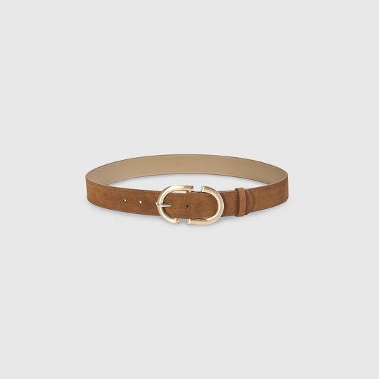 Curved Buckle Belt - Tan