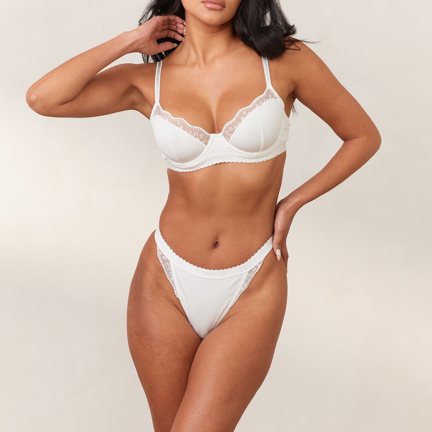 Ribbed Balcony Bra  - White