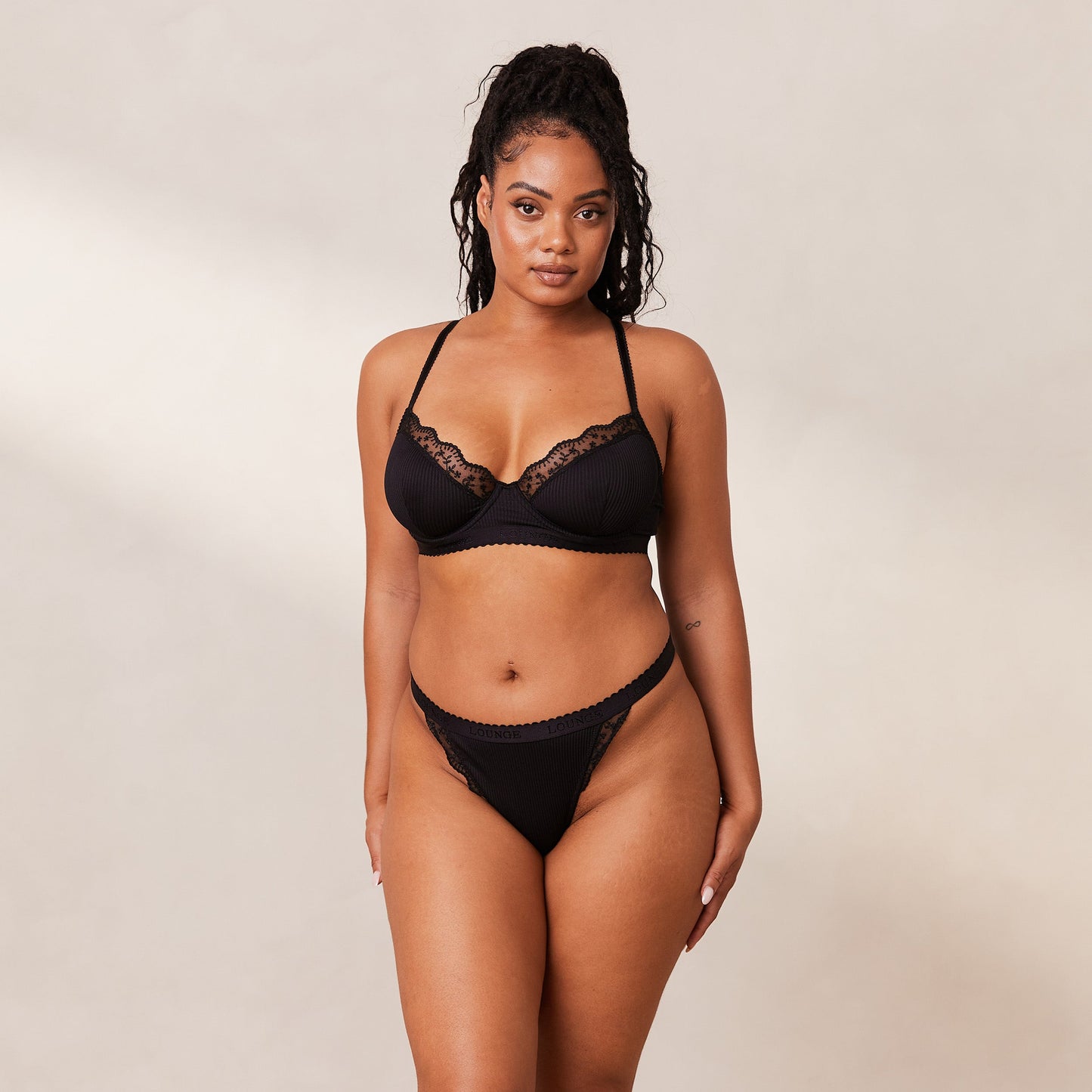 Ribbed Balcony Bra  - Black