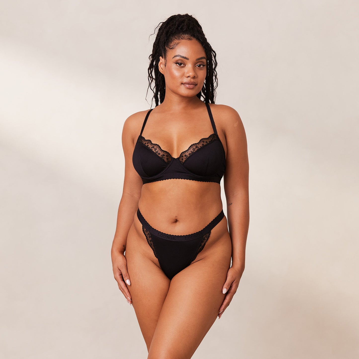 Ribbed Balcony Bra  - Black