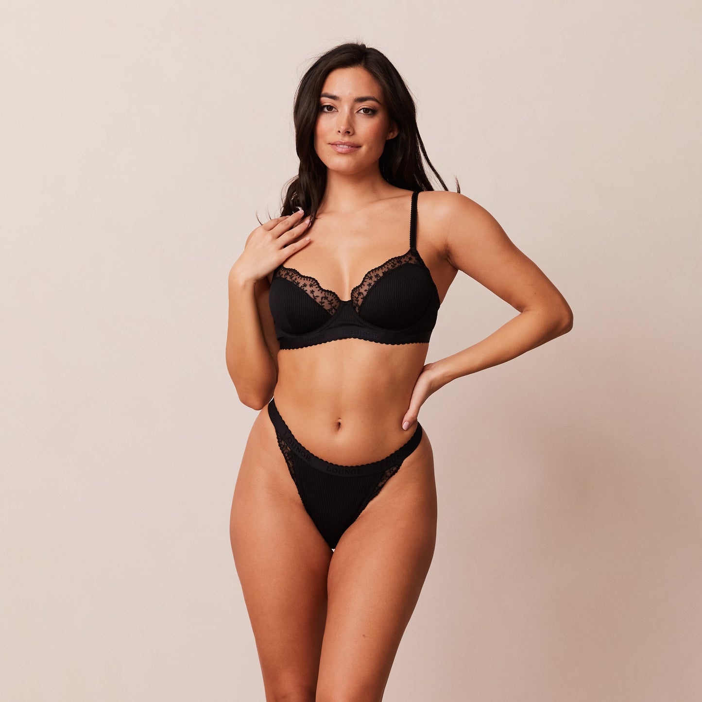 Ribbed Balcony Bra  - Black