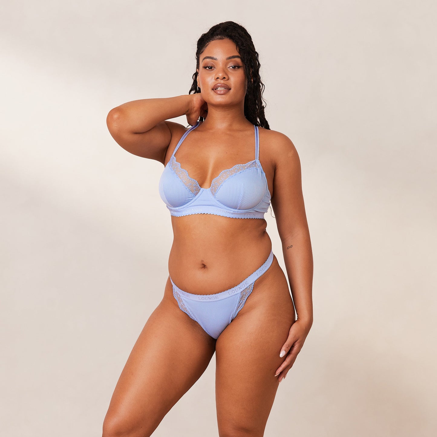 Ribbed Balcony Bra  - Blue