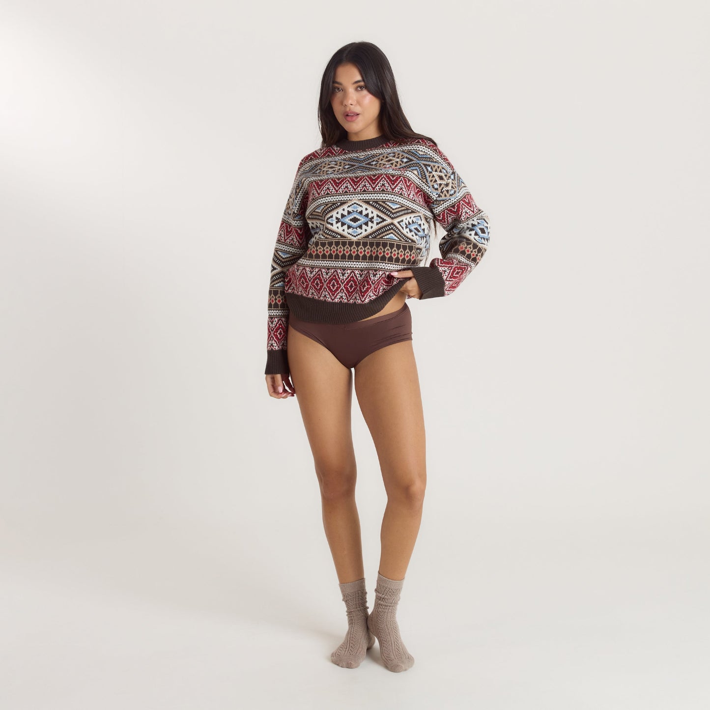 Fairisle Knitted Jumper - Brown/Red