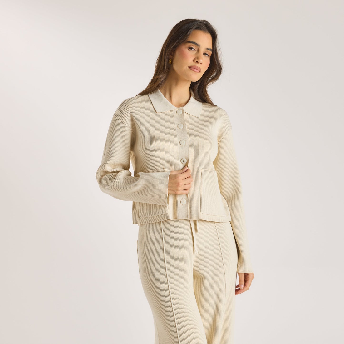 Knitted Oversized Shirt - Cream