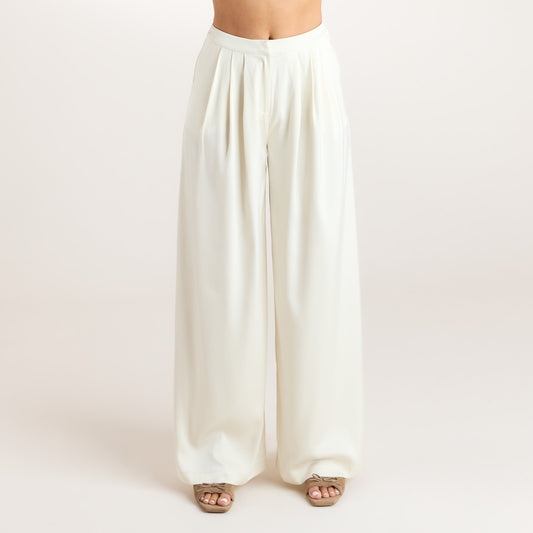 Satin Pleated Pants - Cream