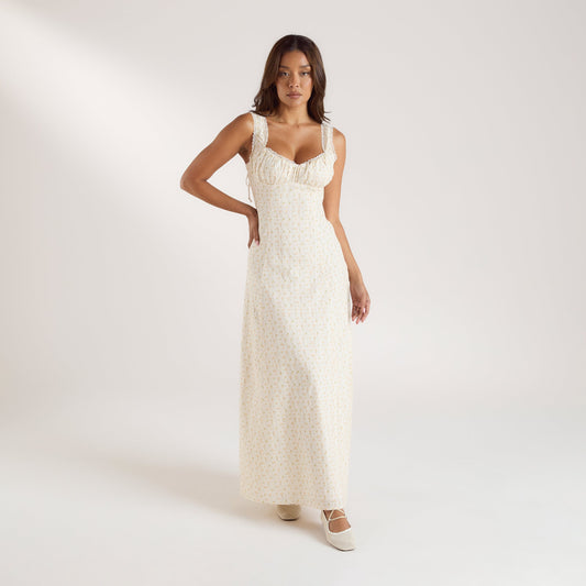 Corset Back Maxi Dress - Peach Floral