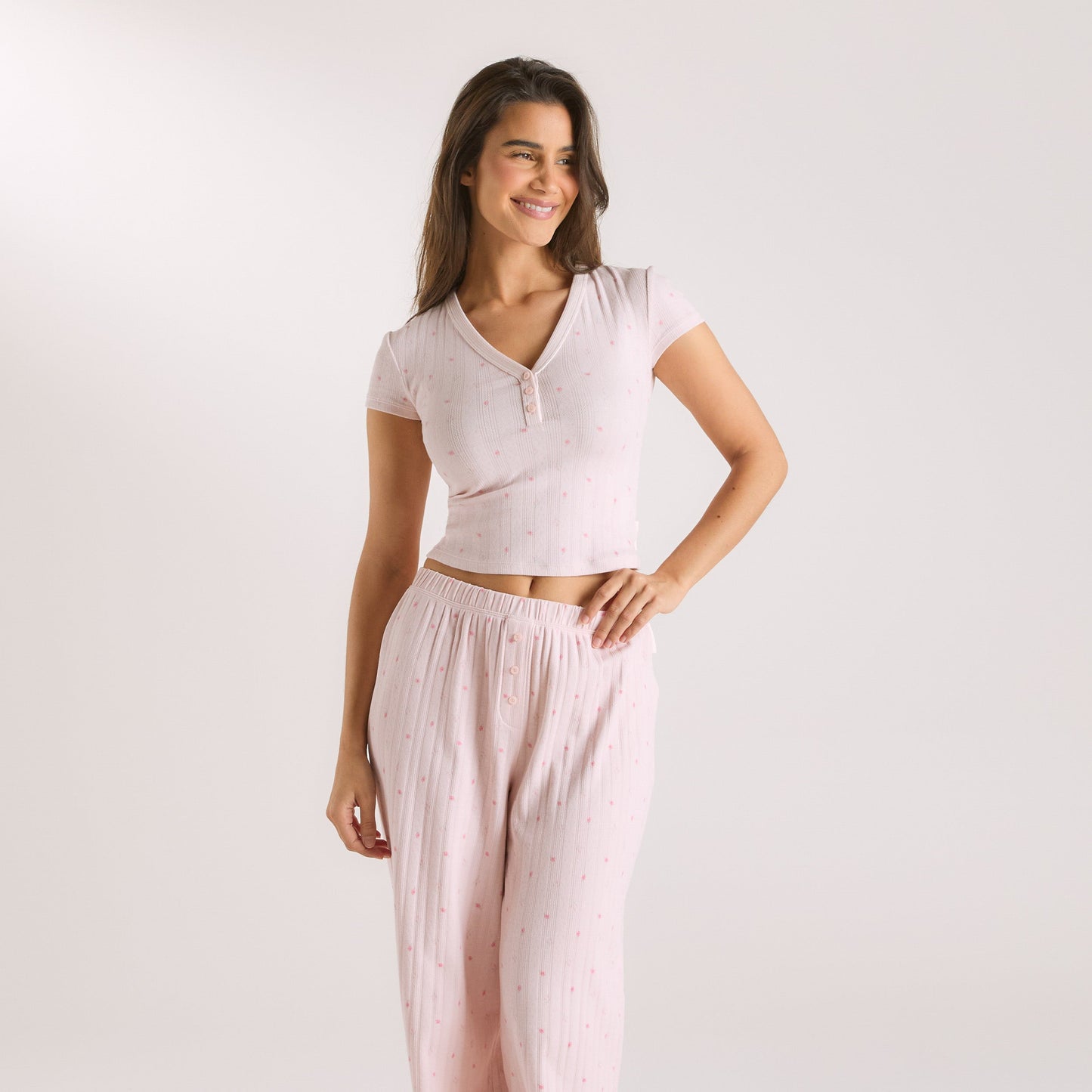 Pointelle Pajama Top - Pink Floral