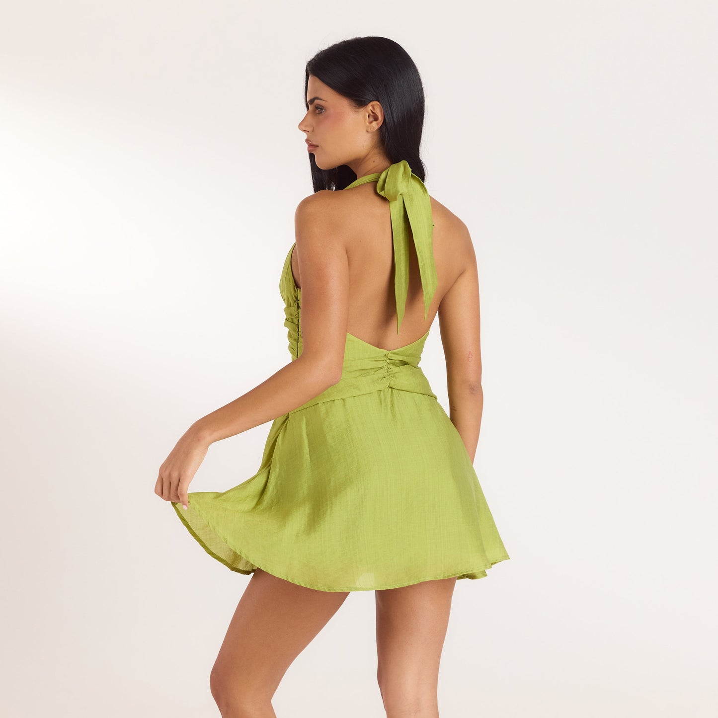 Ruched Tencel Mini Dress - Lime