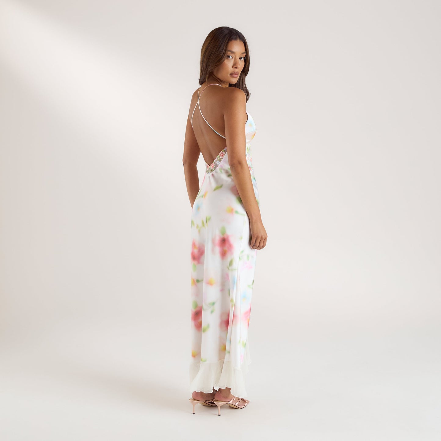 Aurora Printed Satin Maxi Dress - Floral Print