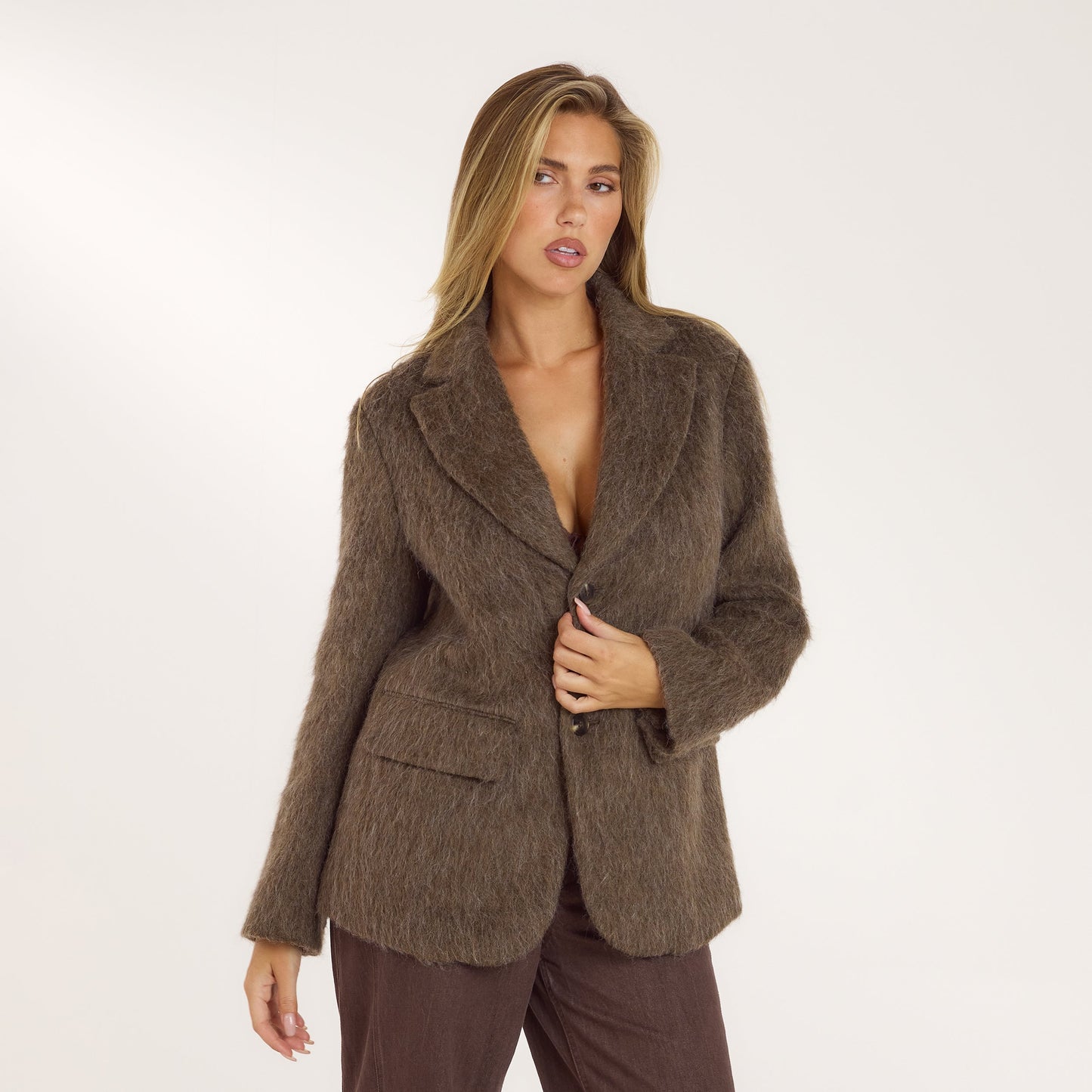 Oversized Wool Blend Blazer - Mink
