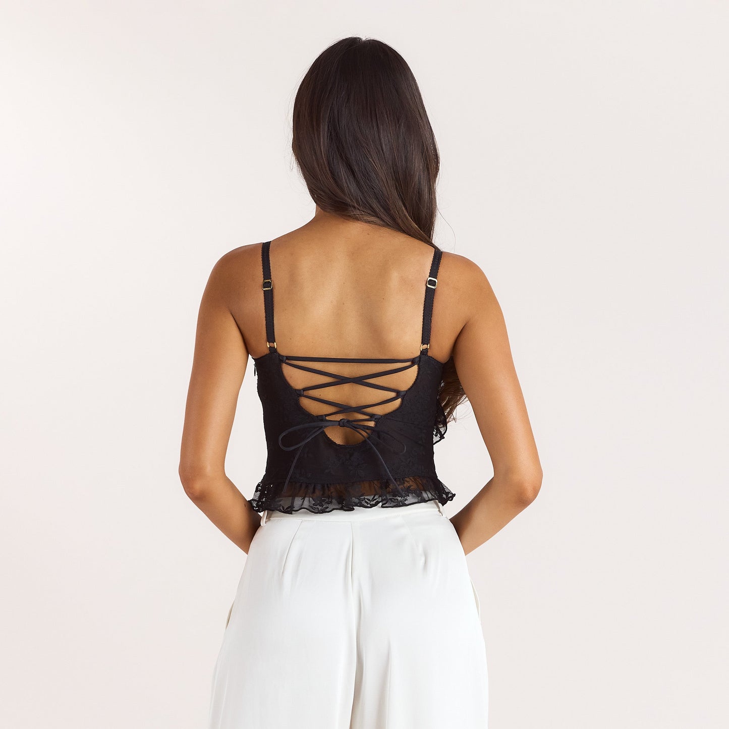 Asymmetric Lace Cami Top - Black