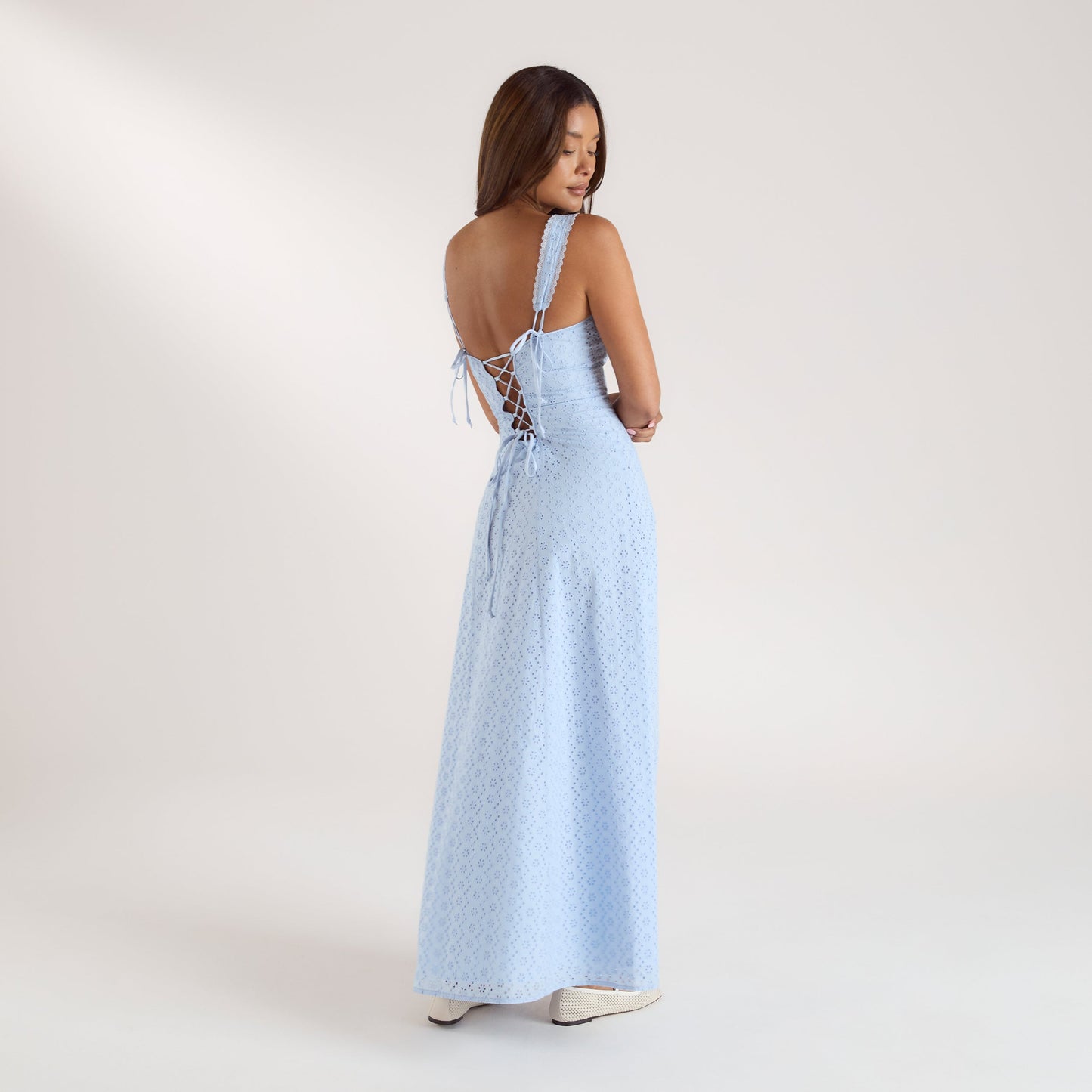 Corset Back Maxi Dress - Blue