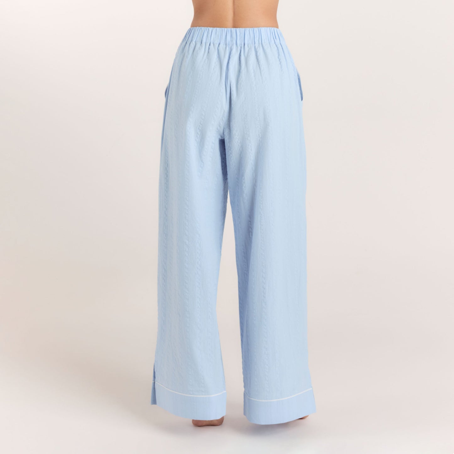 Textured Cotton Pajama Pants - Blue
