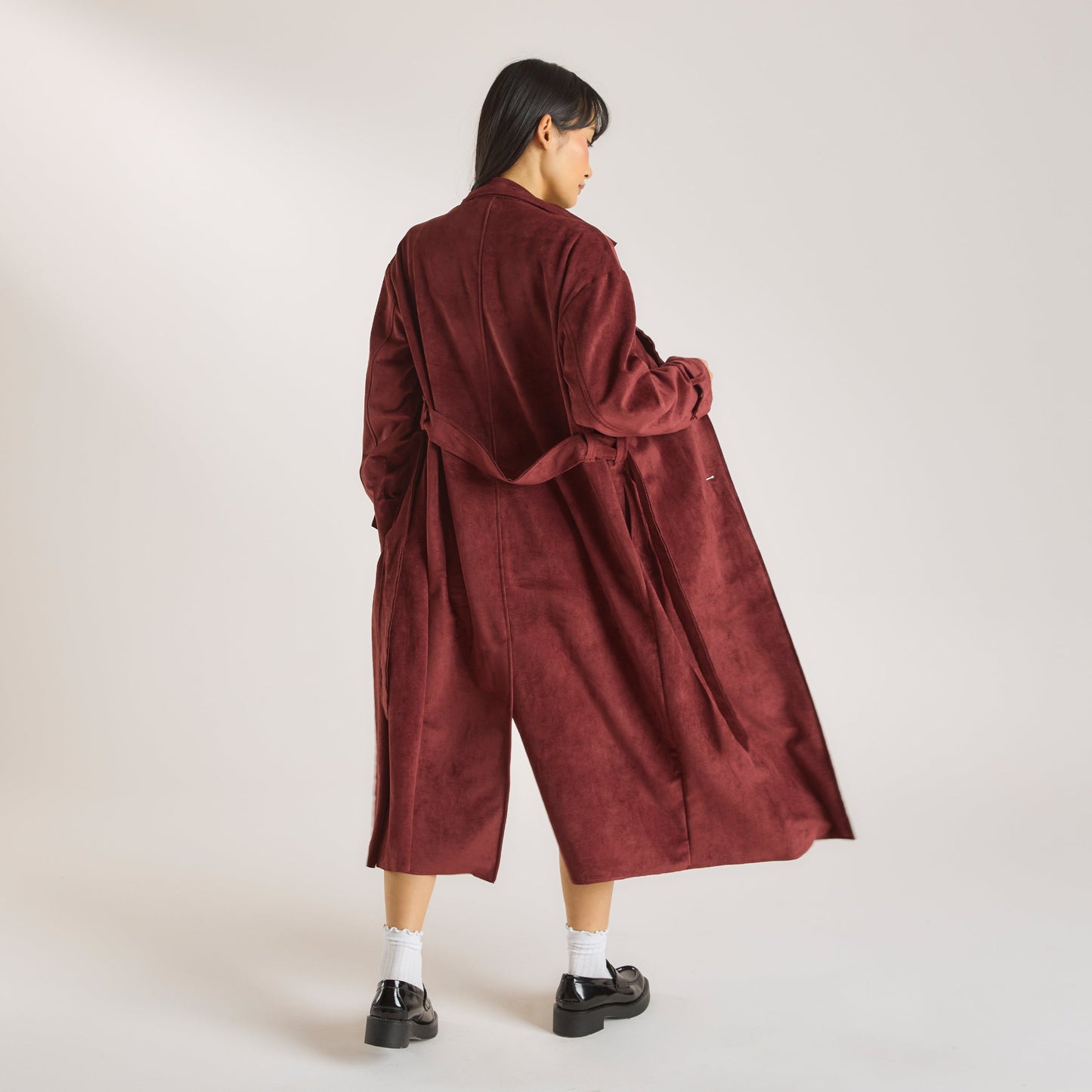 Suedette Trench Coat - Burgundy