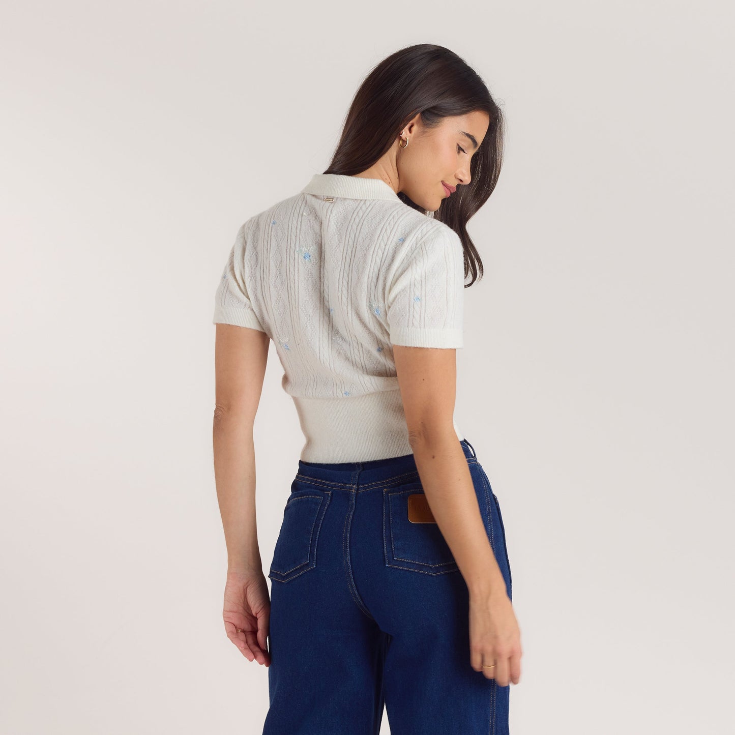 Embroidered Knitted Top - Cream