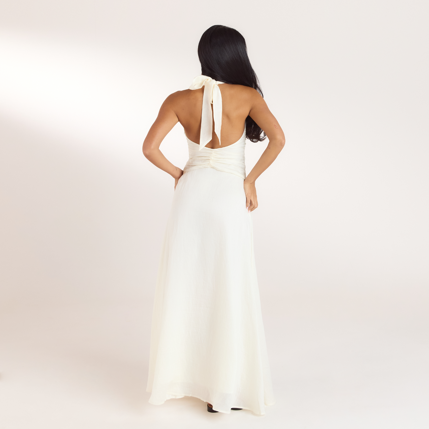Ruched Tencel Maxi Dress - Cream