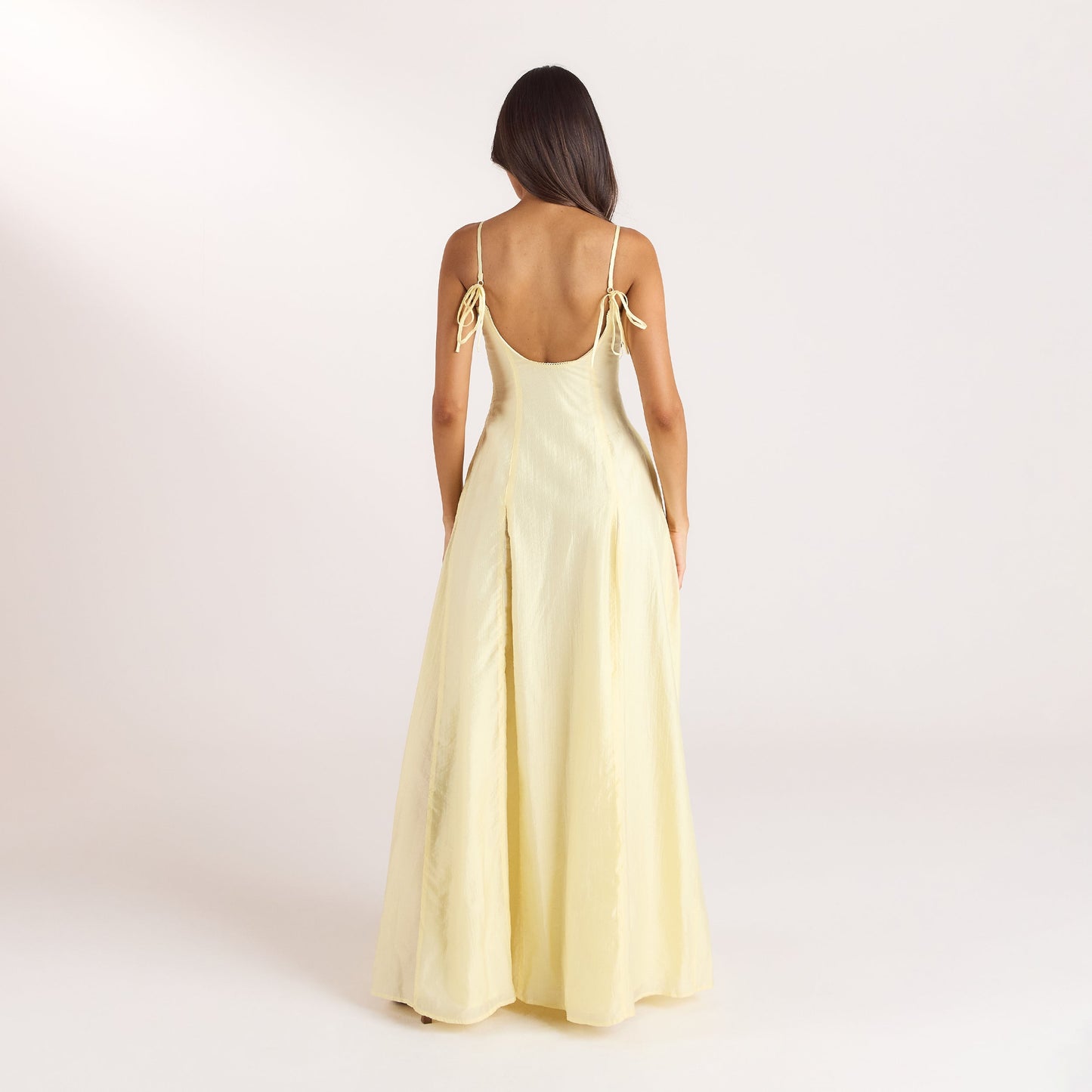 Embroidered Lace-Up Maxi Dress - Lemon