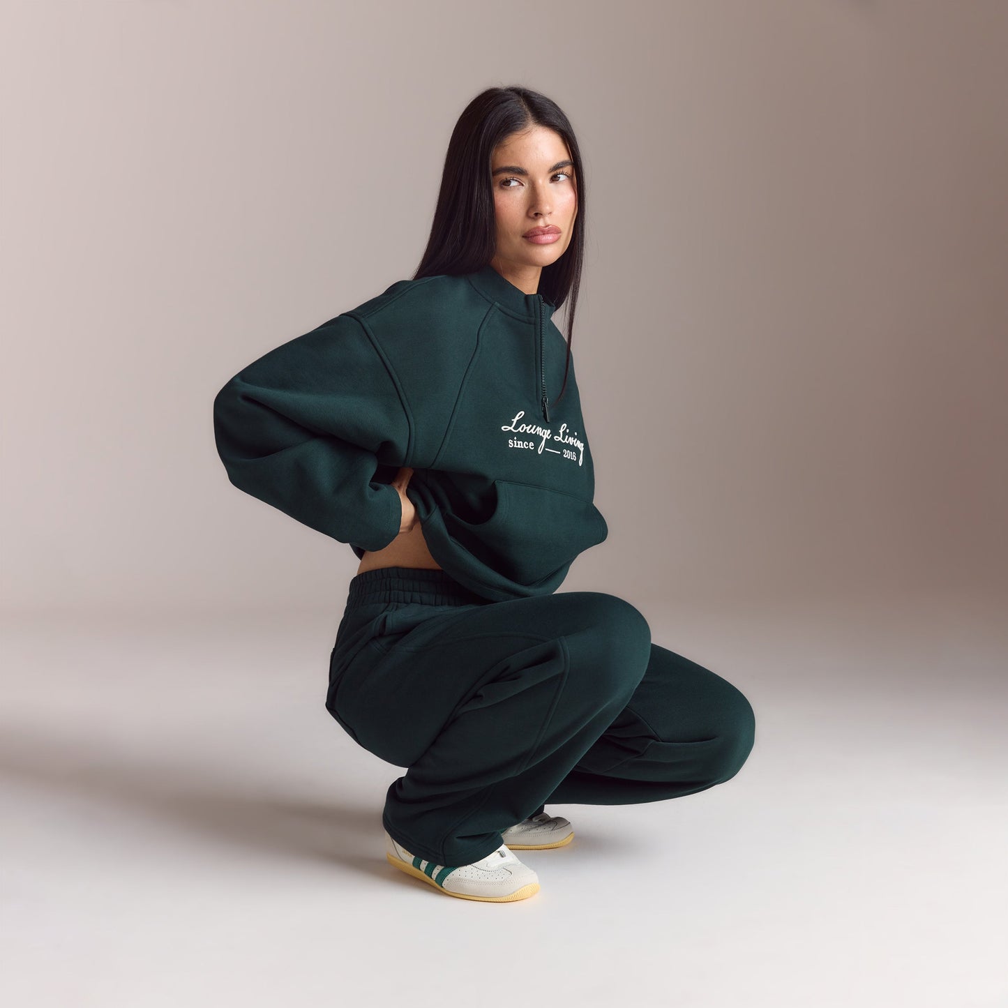 Lounge Living Quarter-Zip Jumper - Forest Green