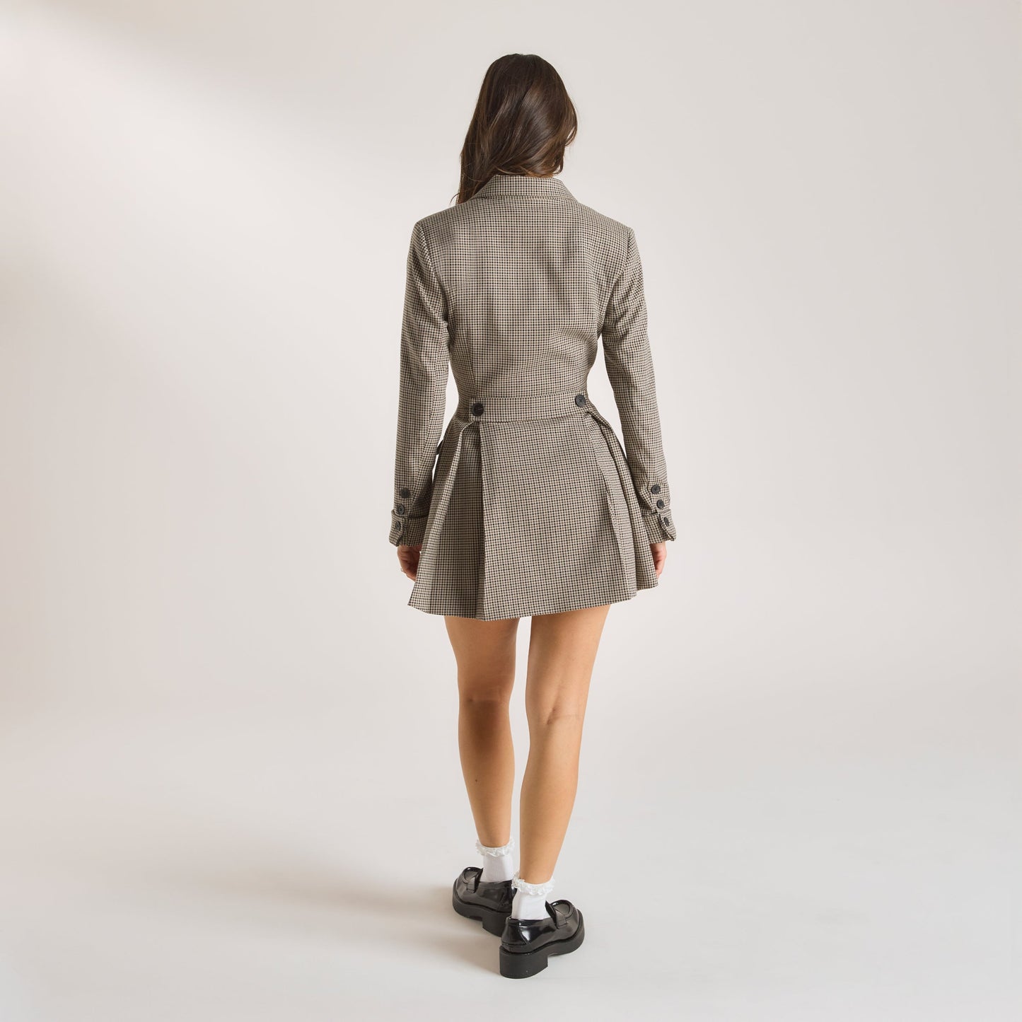 Houndstooth Blazer Dress - Brown