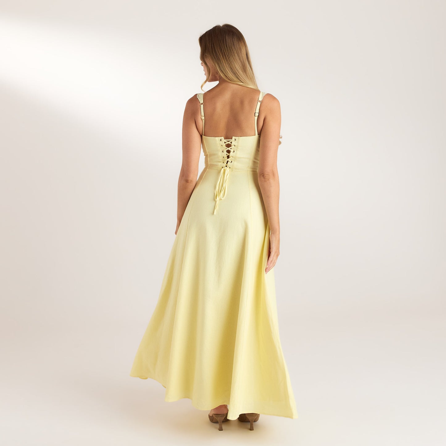 Lace Trim Maxi Dress - Lemon