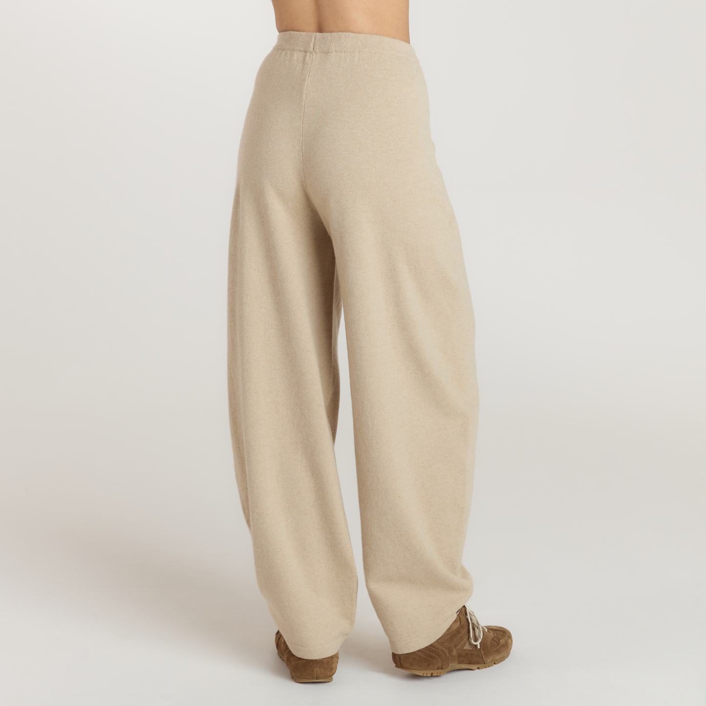 Barrel Leg Knitted Joggers - Oatmeal Marl