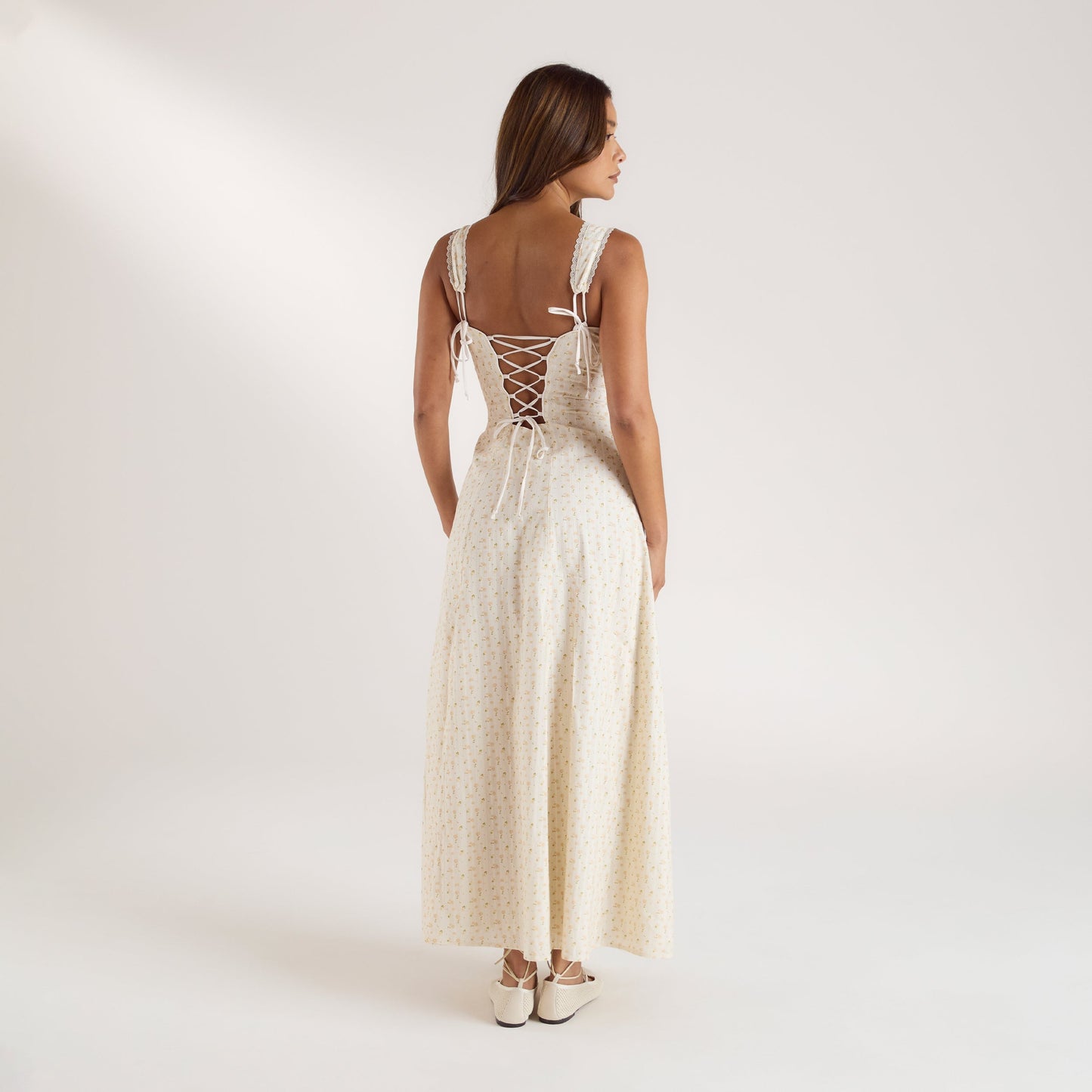 Corset Back Maxi Dress - Peach Floral