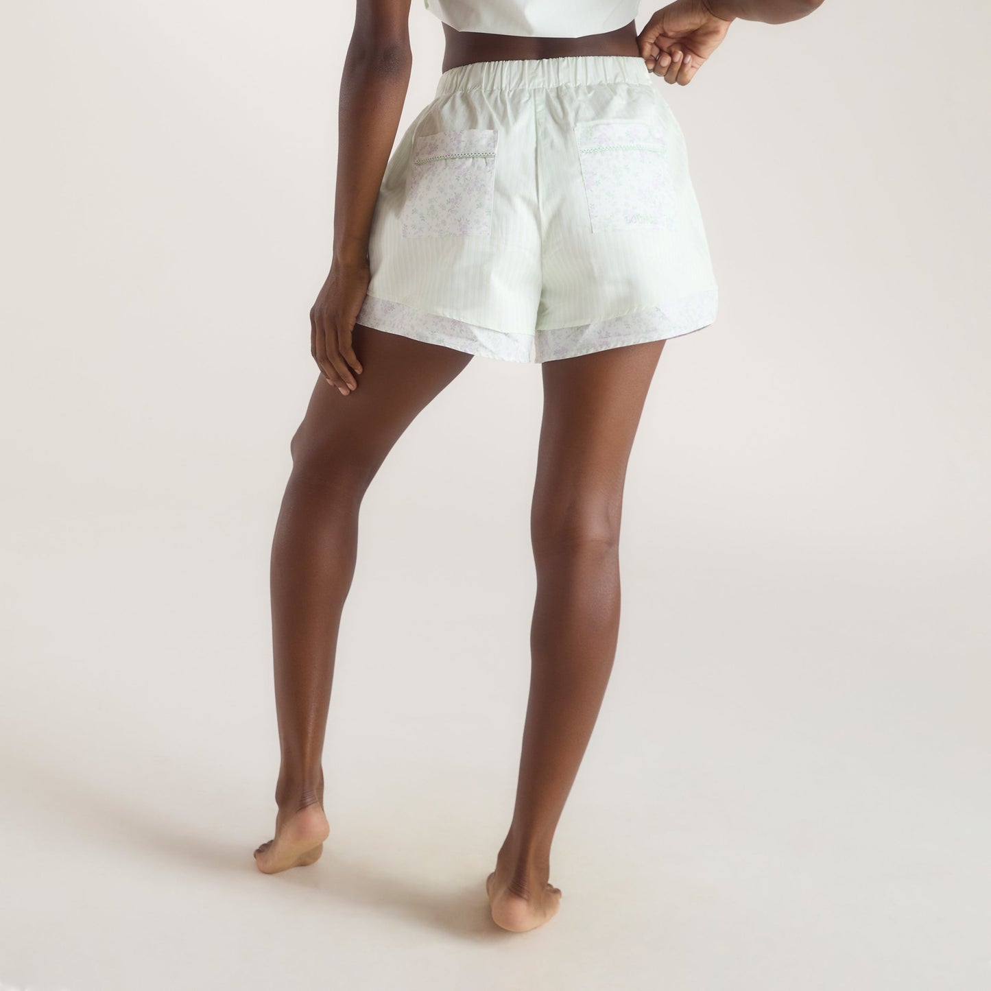 Bloom & Stripe Pajama Shorts - Sage