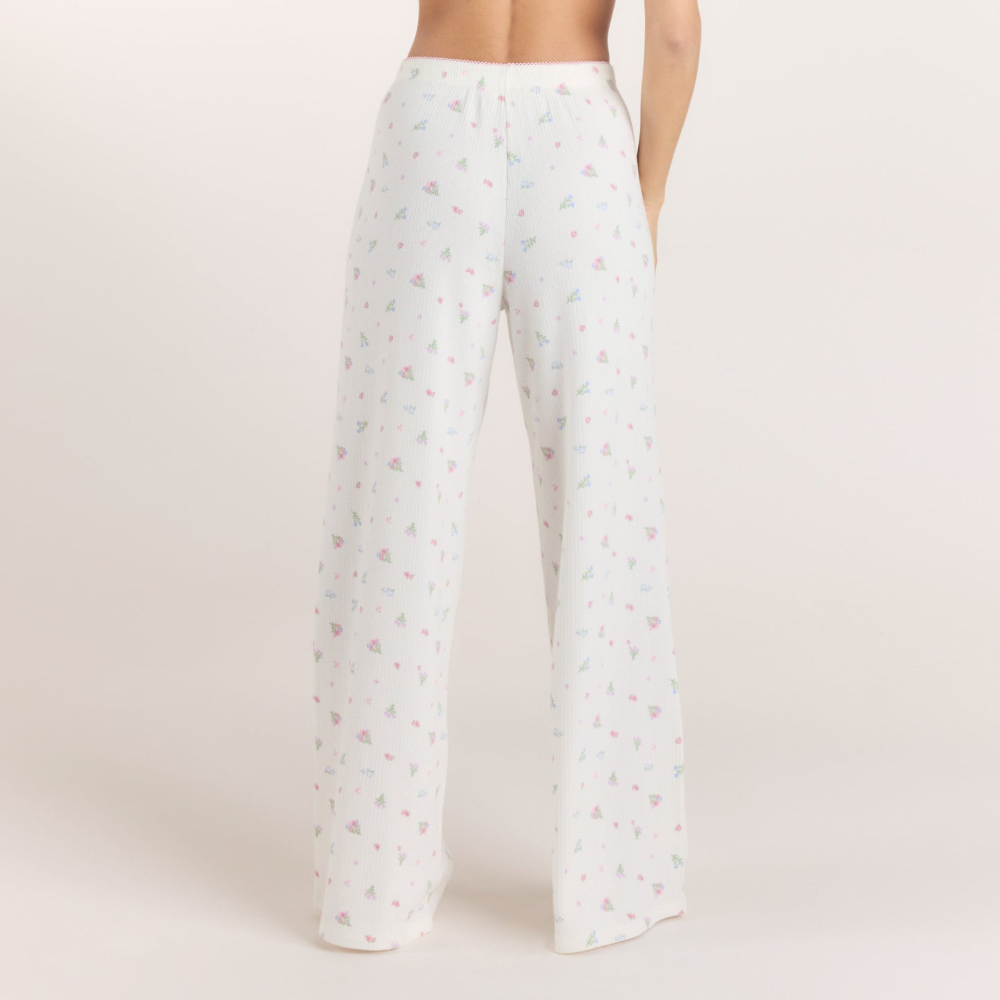 Ribbed Pajama Pants - White Floral