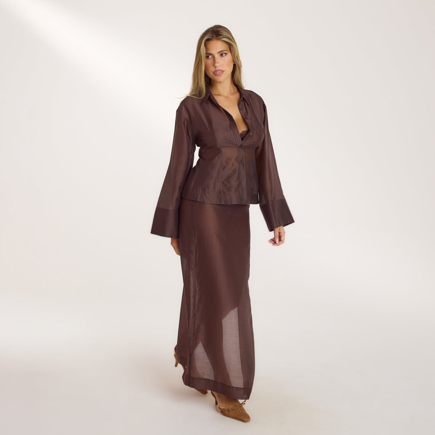 Fitted Sheer Shirt - Chocolate
