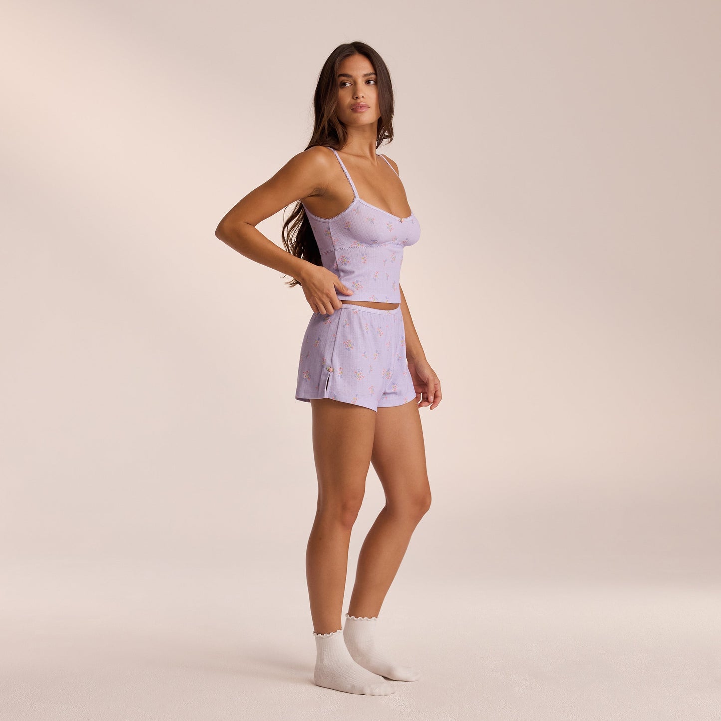 Pointelle Pajama Shorts - Lilac Floral
