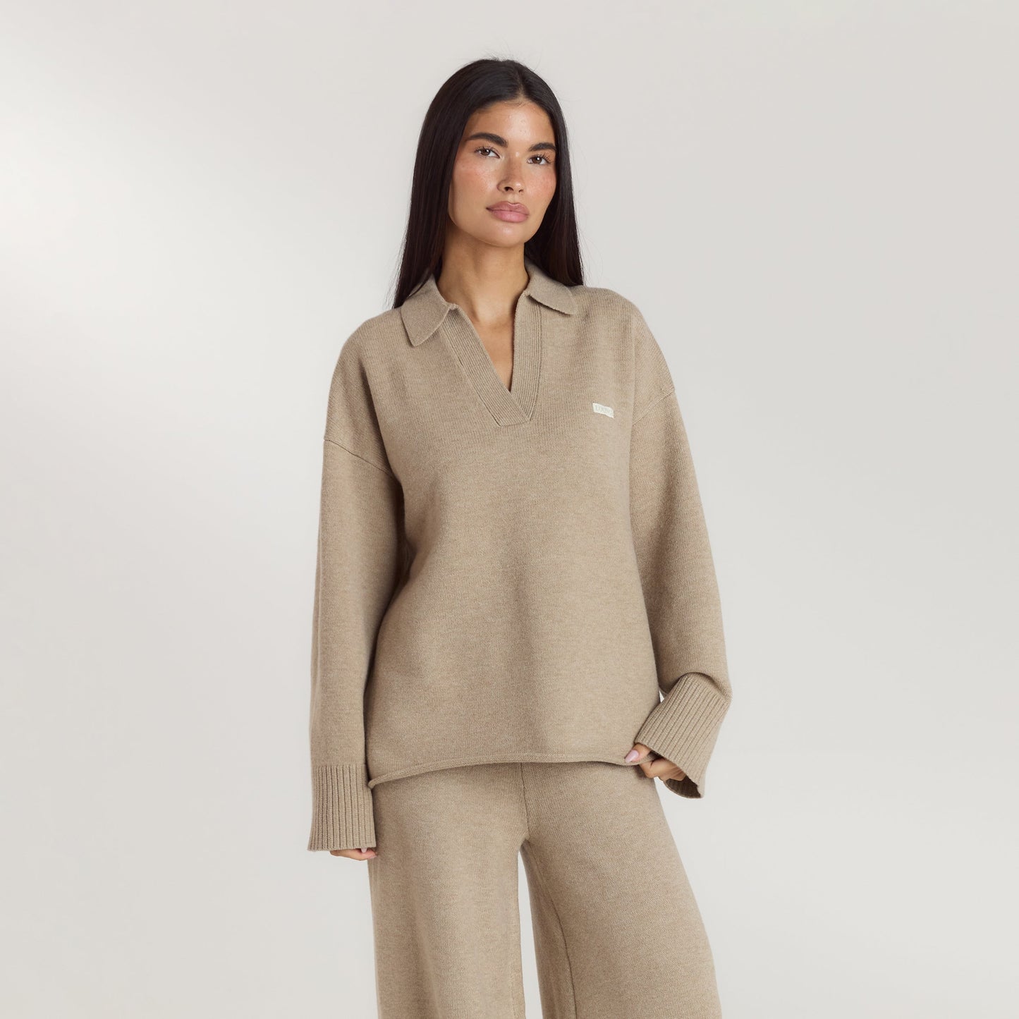 Half Placket Knitted Jumper - Mink