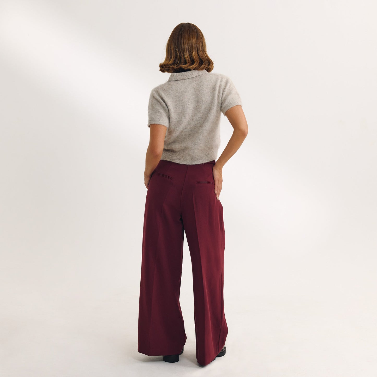 Wide-Leg Tailored Trousers - Cherry Lacquer