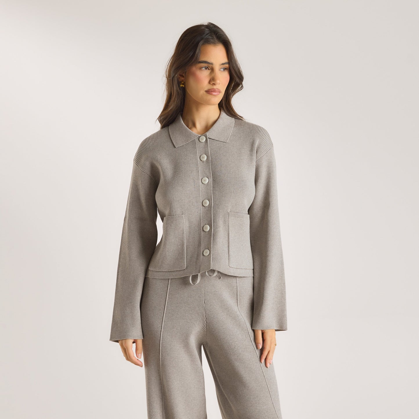 Knitted Oversized Shirt - Warm Grey