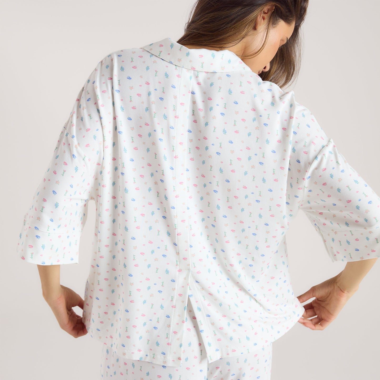 Modal Short Sleeve Pajama Shirt - White Floral