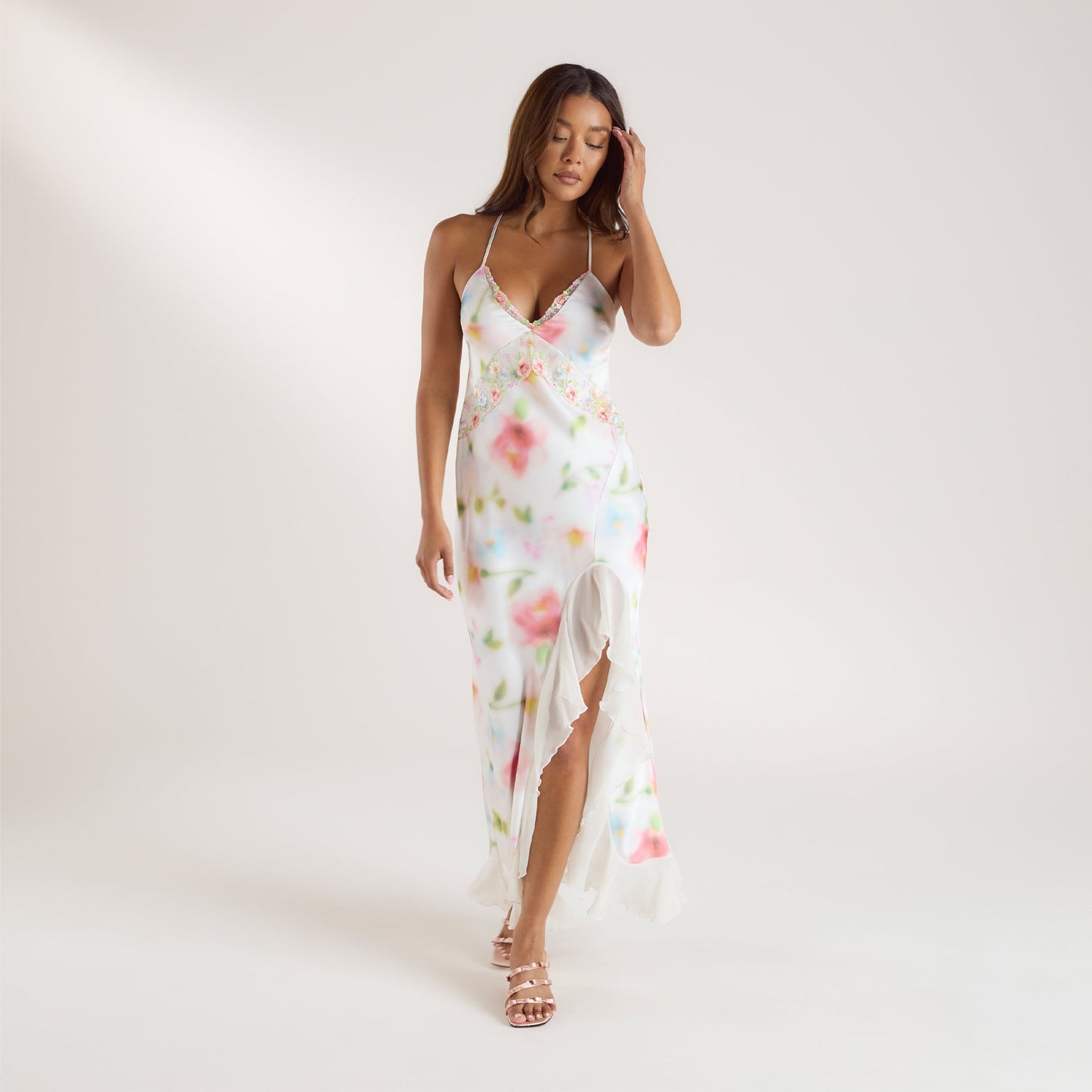 Aurora Printed Satin Maxi Dress - Floral Print