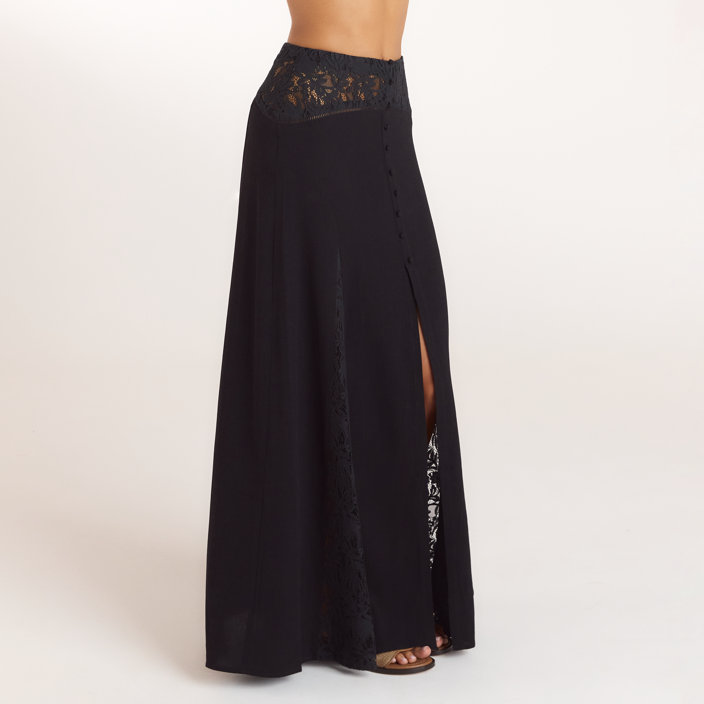 Lace Insert Maxi Skirt - Black