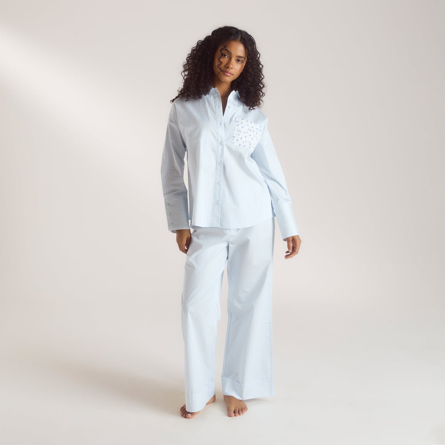 Bloom & Stripe Pyjama Shirt - Blue