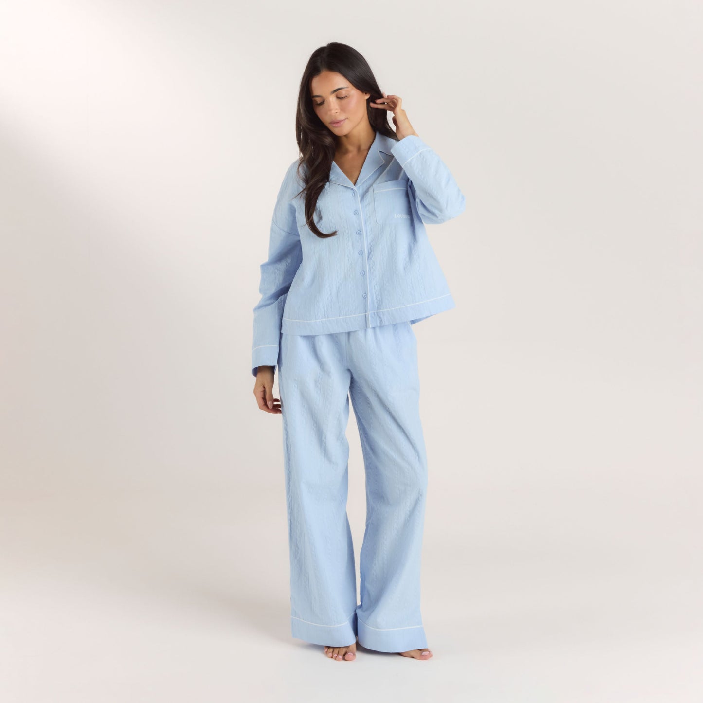 Textured Cotton Pajama Pants - Blue