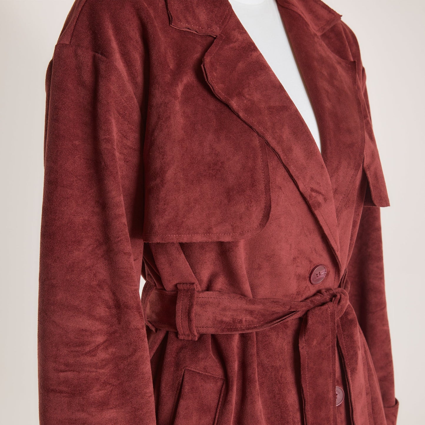Suedette Trench Coat - Burgundy