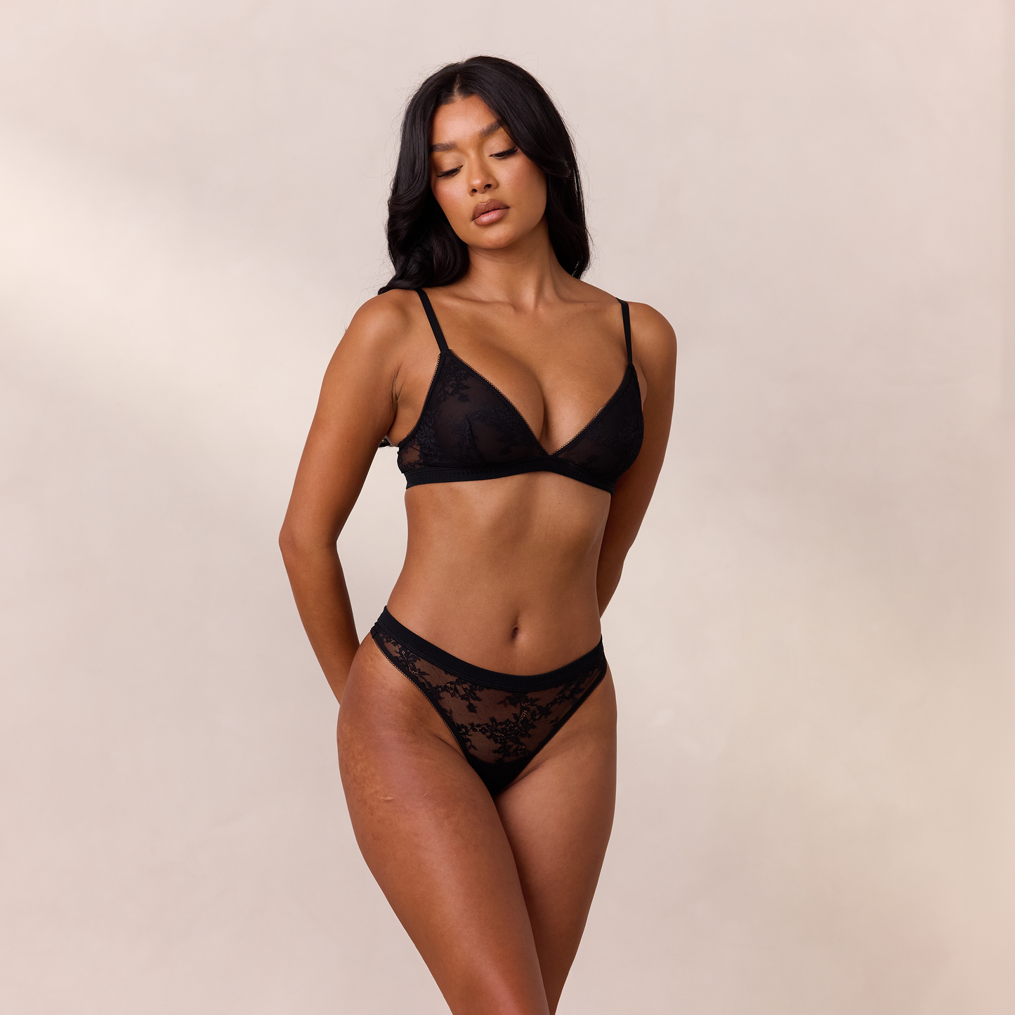 Lace Triangle Bralette - Black